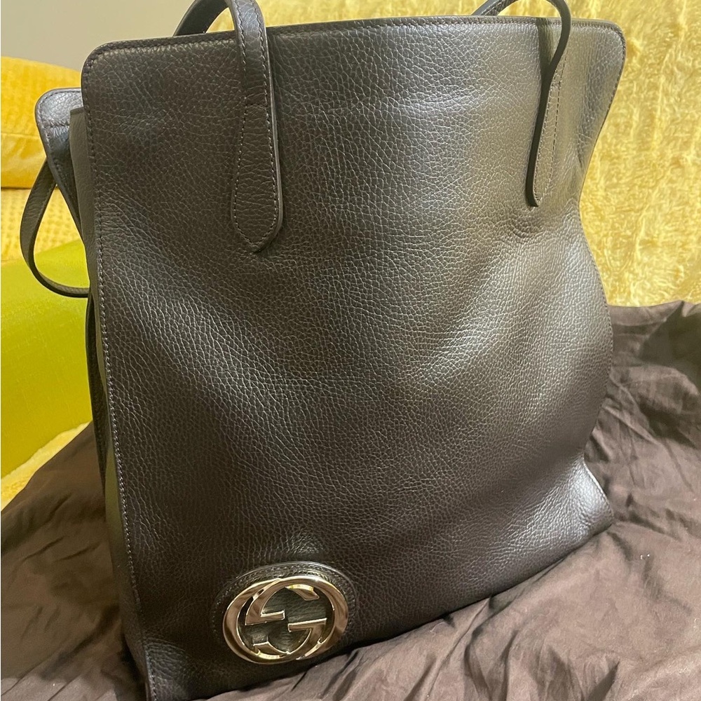 Gucci Black Pebbled Leather Tote with Silver Emblem brandNew(13" L, 14" H,5" W,)